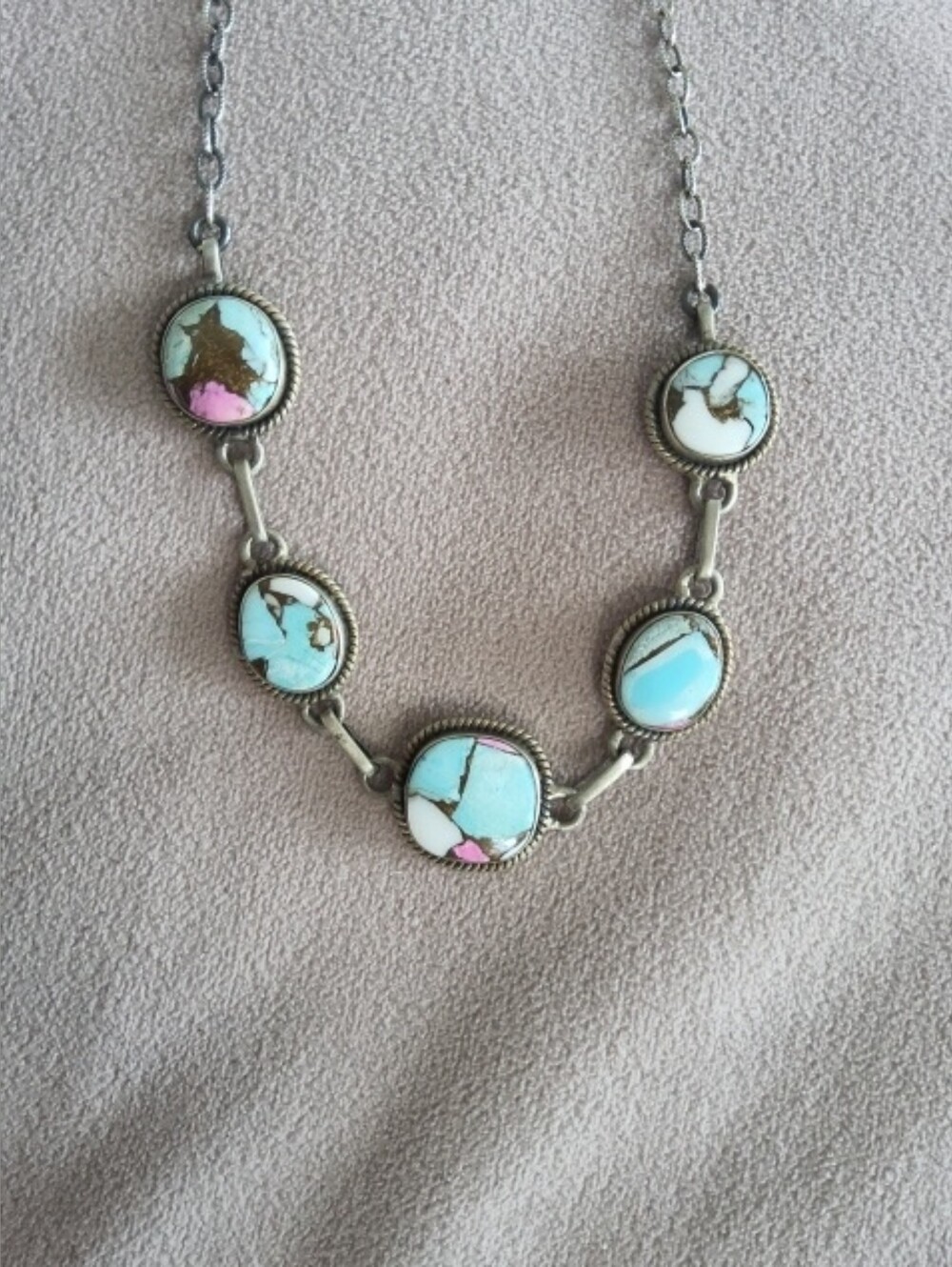 COTTON CANDY turquoise 5 Station Necklace All Sterlin Silver